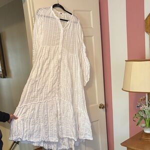 Free People White Button-Front Tiered Maxi Dress